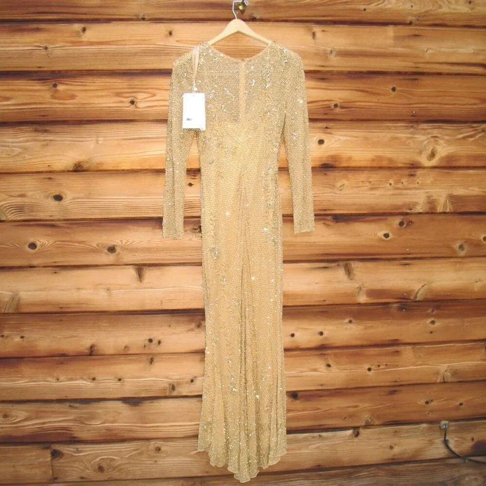 MAC DUGGAL 5504 Long Sleeve Embellished Evening Gown Dress FLAW